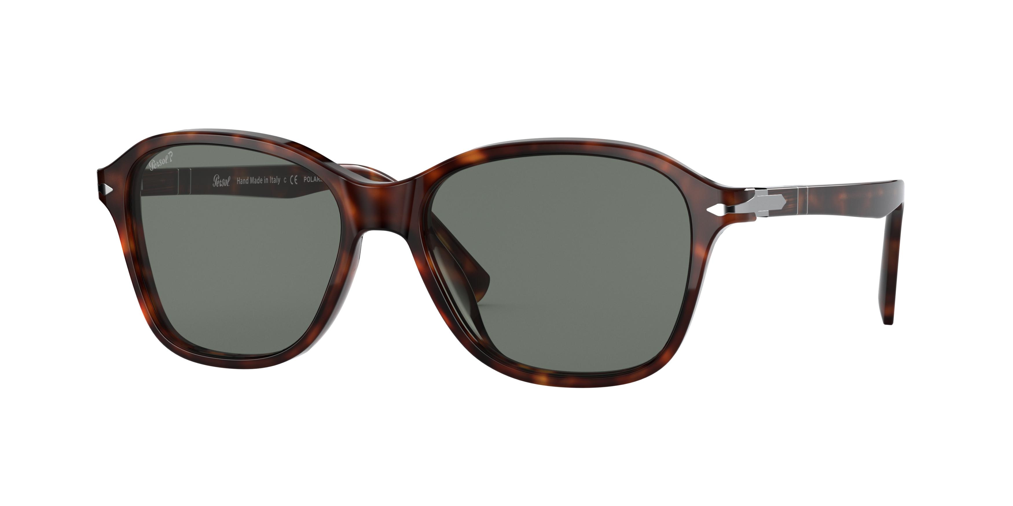 Persol Unisex Persol PO3244S 24/58 Lunettes De Soleil Plastique Havane Vert Carré Polarisé-image